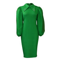 Vestido Elegante Para Oficina Para Mujer Profesional Con Cuello En V Y Diamantes Ajustado Silueta De Saco Midi Formal Vestido De Trabajo - details 38