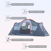 Outsunny Tienda de Campaña para 5-6 Personas Impermeable 3000mm+ Prueba de UV con Bolsa de Transporte y Gancho para Luz de Camping 455x230x180 cm - details 3