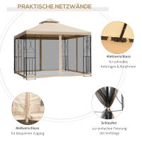 Weatherproof Carpa de fiesta de 3x3m with 4 estantes, de metal y poliéster, adecuada para fiestas y eventos en El Jardín de color beige - details 0