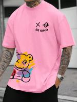 Camiseta De Hombre Estilo Casual Con Diseño De Oso Minimalista Transpirable Y Suave Para Verano T-Shirt Oversize Con Estampado De Muñeca - details 12