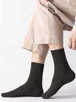 Calcetines De Hombre 5 Pares Color Sólido Con Rayas Verticales Wicking De Sudor Desodorantes Calcetines De Negocios - details 1