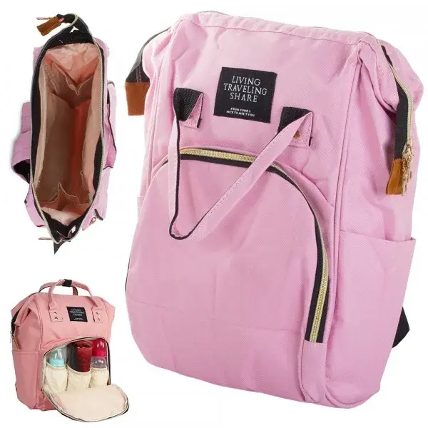 MOCHILA PAÑALERA con bolsillo TERMICO organizador de color rosa marca VERK GROUP - 1