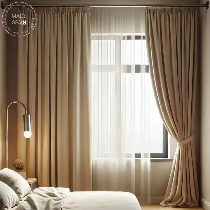 Cortinas Charly Color Beige, Multifunción (Pasabarras y cinta fruncida), Cortina salón con Ollados para un Hogar Elegante. Transforma tus Cortinas de Salón, Dormitorio o Comedor con Estilo. Cortinas confeccionadas con cinta fruncida y Ollados metálicos - 1