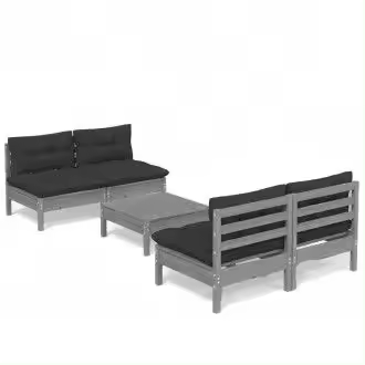 VIDAXL 3096006 juego de muebles de jardín color gris con 5 piezas de madera de pino con cojines gris antracita - 1