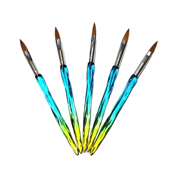 Cepillo De Arte De Uñas De Nylon 5PCS Con Mango De Cristal Gradient Kolinski Herramienta De Grabado De Acrílico Y Adhesivo Para Uñas - 1