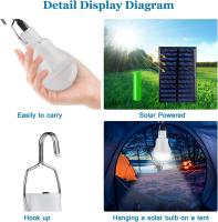 2 Luz de camping solar portáthil, Bombilla solar LED lámpara de emergencia solar Luz Jardín linterna iluminación solar with Panel de bombilla de gancho para camping, pesca, senderismo, interior - details 6
