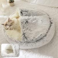 Cama De Gato Invierno Con Peluche Larga Almohadilla Redonda Para Mascotas Pequeñas Saco De Descanso Para Perro Pequeño 2 En 1 Casa De Gato Y Bolsa De Sueño - details 1