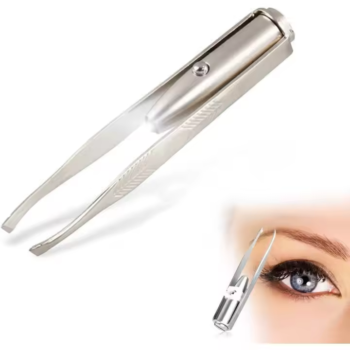 Pinzas con luz LED. Herramienta para depilar cejas y pestañas. Depila y recorta los vellos no deseados. Ilumina las zonas oscuras con luz brillante para una mayor precisión. Acero inoxidable. - 1