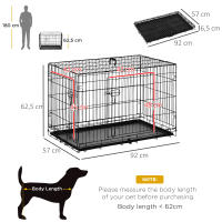 PawHut Transportín de Perro de 2 Puertas Jaula de Alambre para Perros Plegable con Asa Acero 92x57x62,5 cm Negro - details 0