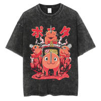 Camiseta Vintage Washed Chainsaw Man Anime Para Hombres Harajuku Oversize Tee Algodón Moda Streetwear Unisex Tops Ajustable - details 2