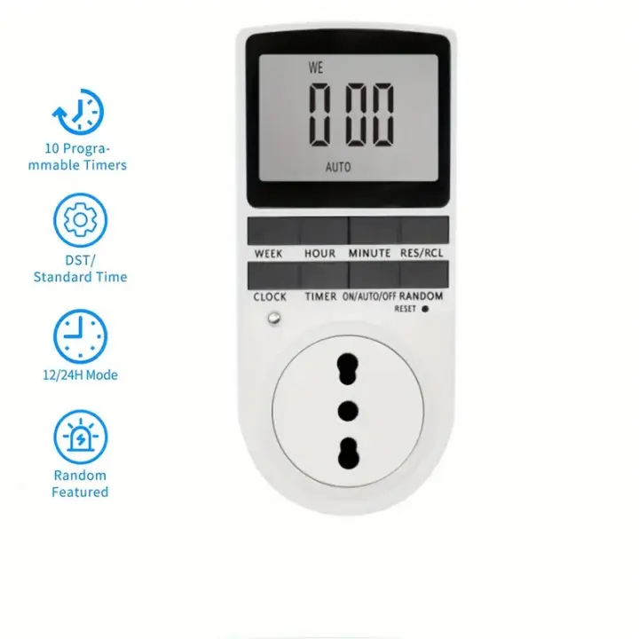 Enchufe de Italia, programador del zócalo del temporizador, 7 días 12/24 horas, enchufe electrónico europeo, enchufe digital de cocina, temporizador programable, toma de corriente digital, control electrónico, blanco - 1