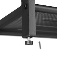 Banco zapatero industrial con asiento acolchado, organizador metálico con 2 estantes de malla, para entrada y vestíbulo, en marrón rústico - details 2