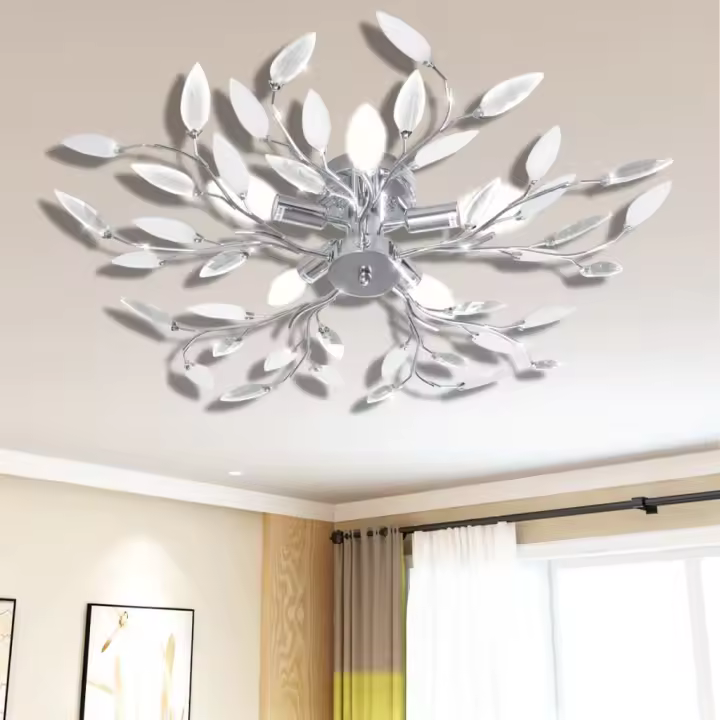 vidaXL Lámpara de techo brazos de cristal forma hoja 5 bombillas E14 - 1
