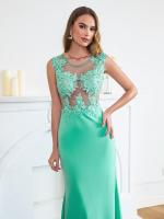 Vestido De Noche Sirena Con Encaje Y Aplicaciones Verde Con Broches Sin Mangas Formal Para Fiesta De Baile Y Premiaciones Vestido Largo De Fiesta - details 7