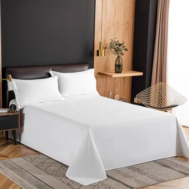 Sábana Individual One Piece Hoteles B&B Uso Doméstico Blanco Puro Material Lavado Poliéster/Celulosa Sábana De Cama Sin Fundas De Almohada - 1
