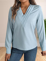 Blusa Elegante De Negocios Para Mujer Con Cuello En V Y Mangas Largas Vestido Trabajo Tops Casual De Poliéster Transpirable Para Otoño/Winter - details 20
