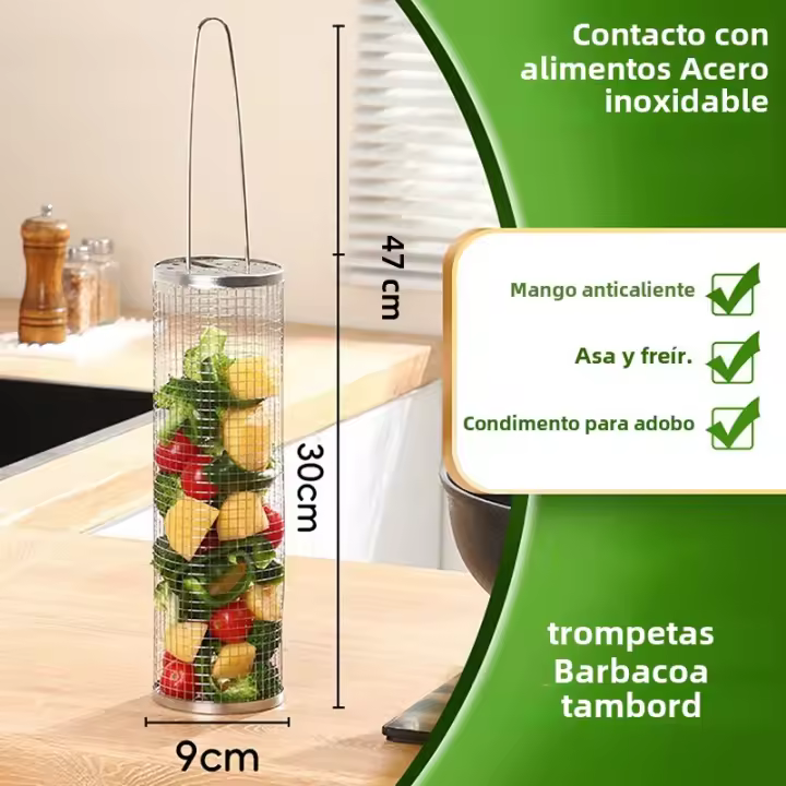 Cesta De Asado En Acero Inoxidable Para Camping Y Exterior Malla Redonda Para BBQ En Campamento Cesta De Asado Plegable Portátil - 1