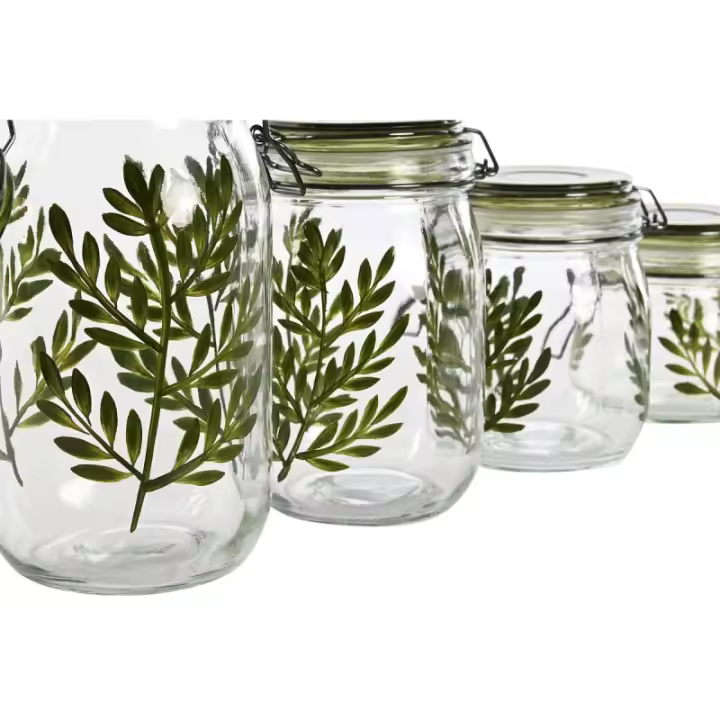 Home ESPRIT - Set de 4 Botes Home ESPRIT Verde Cristal Hierro 1,5 L 11,3 x 11,3 x 21,7 cm - 1
