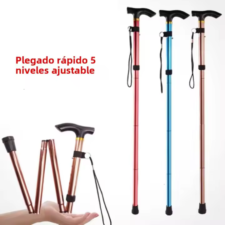 Bastón Multifuncional De Caminar Pólipos Telescopios Plegables Bastón De Ancianos Bastón De Madera Metálica Bastón De Paseo Al Aire Libre - 1