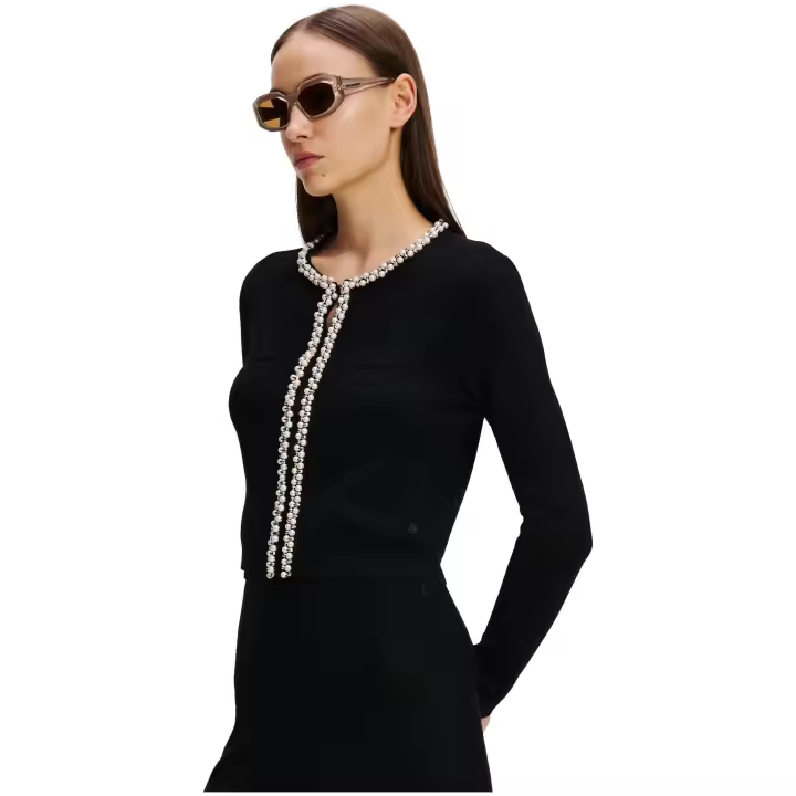 KARL LAGERFELD - Cárdigan Ribeteado con Perlas K/Essentials Color Negro - 1