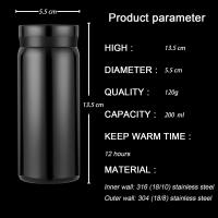 Botella Térmica para bebidas frías y Calientes, mantiene El color durante 12 horas y el frío Dura 6 Horas (Negro, 200 ml) - details 0