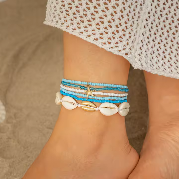 Ingemark 6Pcs/Set Pulseras De Cuentas Boho Para Mujer Anillo De Tobillo Elástico Con Colgante De Estrella De Kpop Joyería De Playa Verano Regalo Geométrico - 1