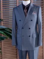 Traje De Novio Clásico Para Hombre 2pcs Gris Rayado Traje De Negocios Doble Botón Pantalones Y Chaqueta Personalizados Para Fiesta Formal Y Boda - details 2