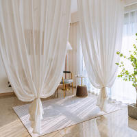Cortina Blanca Sencilla Y Transparente Con Patrón Geométrico Estilo Bohemio Japonés Para Decoración De Habitaciones Con Bolso De Percha - details 10