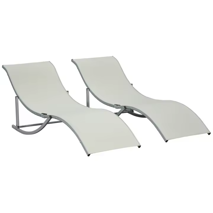 Outsunny 2 Tumbonas Plegables de Aluminio en Forma de S Ergonómica con Tela Texteline para Piscina Patio Jardín Terraza 165x61x63 cm - 1
