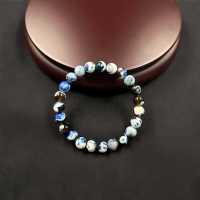 Lucky Pulsera Señoras Piedra Ágata Azul Pulsera Ajustable Cuerda 8mm - details 0
