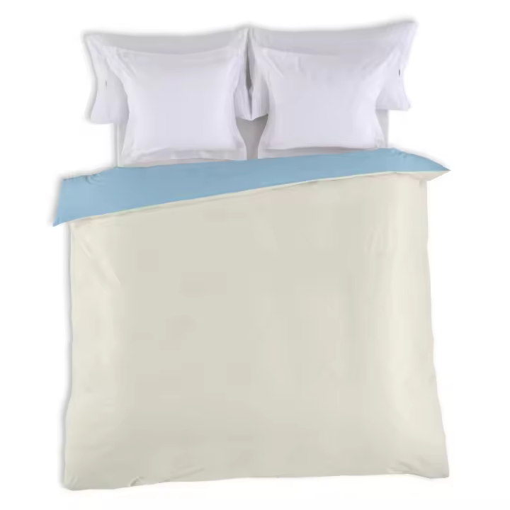 FUNDA NORDICA reversible bicolor crema-azul celeste - Cama de 90 (1 pieza) - 100% algodón - 144 hilos. Gramage: 115 - Fijalo - 1