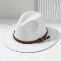 Nueva Moda Sombrero Fedora De Lana Para Hombre Otoño Invierno Amplio Algodón Imitación Paja Mujer Iglesia British Hat - details 14