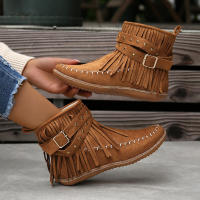 Botines De Otoño Para Mujer Zapatos Planos Botas De Tobillo Retro En Cuero Suelto Con Borlas Punta Redonda Suave Casual - details 18