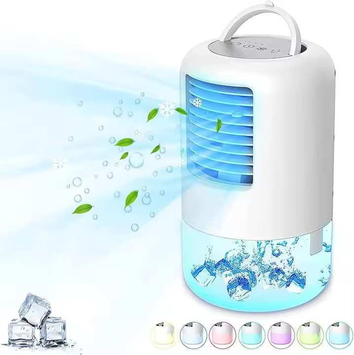 Tienda BIT Enfriador de Aire Portátil Recargable 500 Ml, 4 en 1 con 3 Velocidades de Ventilador y 7 Luces LED, Temporizador de 2-4 Horas, Blanco - 1