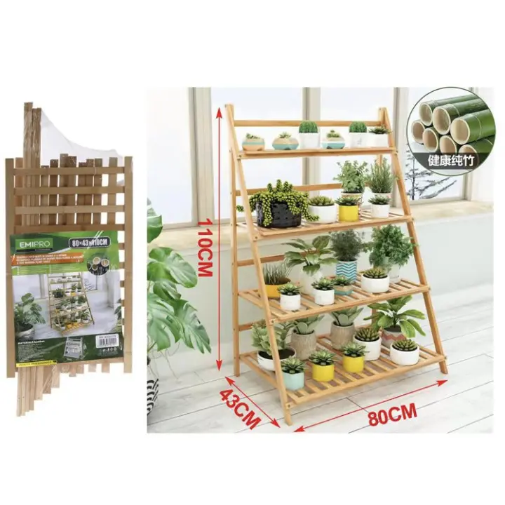 Soporte para Plantas Interior Estantería De Escalera para Macetas De Bambú Estante para Plantas De 3/4 Niveles Estante Plegable para Macetas para Patio Jardín Balcón - 1