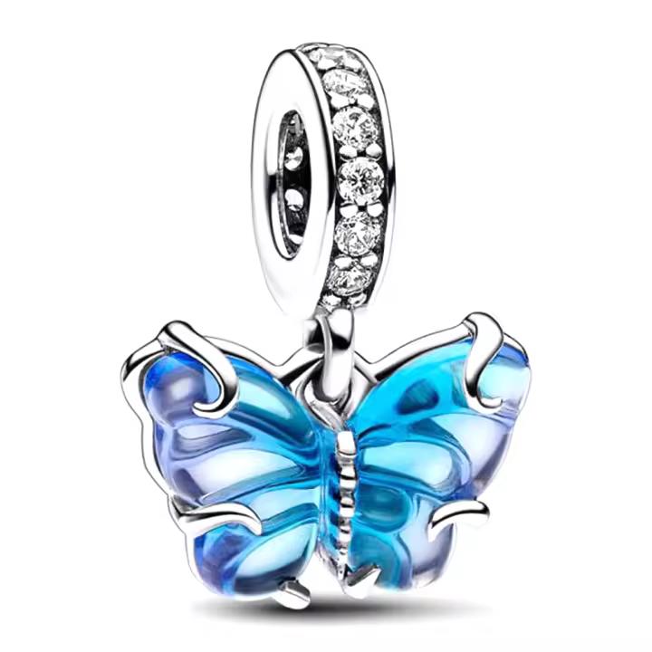 Pandora Charm de Colgante en Plata de Ley Colgante de Mariposa de Cristal de Murano azul 792698C01，Incluye Caja Original - 1
