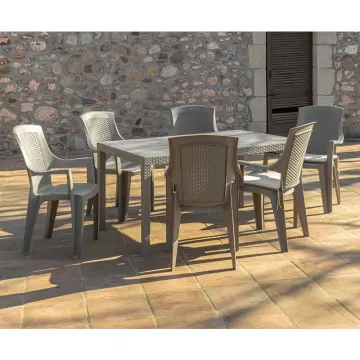 Mesa De Jardín Melody Para 6 Personas - Ratán Sintético - Color Grafito - Resistente A La Intemperie
