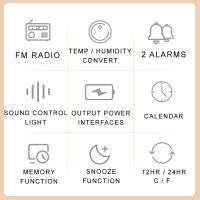 Reloj De Alarma LED Con Radio FM Para Lado De Cama Moderno Calendario Digital Con Termómetro Y Higrómetro Para La Mesa - details 0