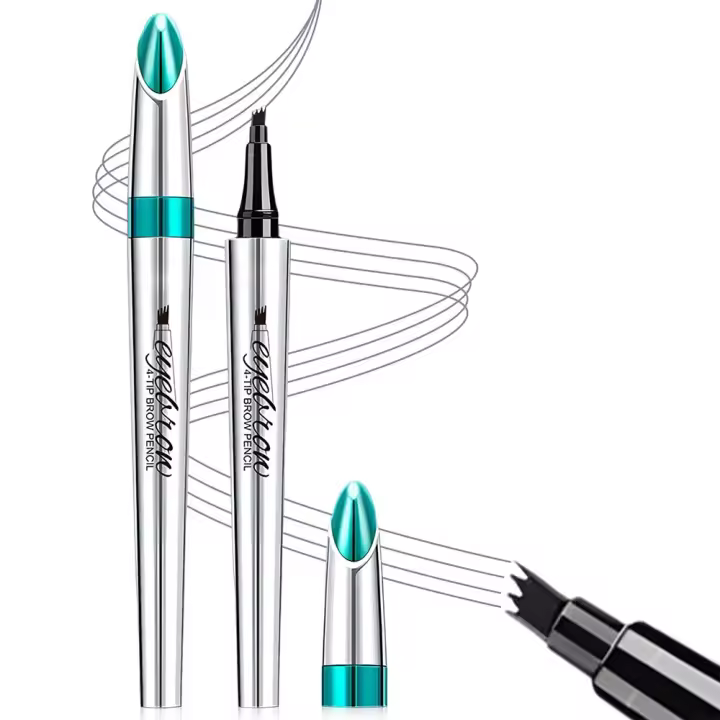 Lápices de cejas para mujer, 3D, resistentes al agua, con forma de cuatro tenedores, minilápiz de maquillaje natural de larga duración, lápices de cejas mágicos portátiles mejorados (1 #Negro) - 1