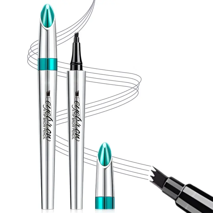 Lápices de cejas para mujer, 3D, resistentes al agua, con forma de cuatro tenedores, minilápiz de maquillaje natural de larga duración, lápices de cejas mágicos portátiles mejorados (1 #Negro) - 1
