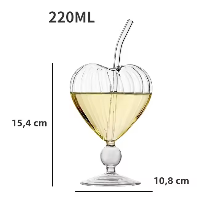 Vaso De Corazones Creativos Para Bebidas Con Pajita Vaso De Mezcla Para Bar Vaso De Jugo De Coctel De Altura Material Vidrio Borosilicato Capacidad 220ml - 1