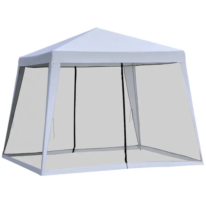 Outsunny Carpa de Jardín 3x3 m Cenador con 4 Partes Laterales Mosquitera con Cremallera Protección UV para Patio Exterior Eventos Fiesta - 1