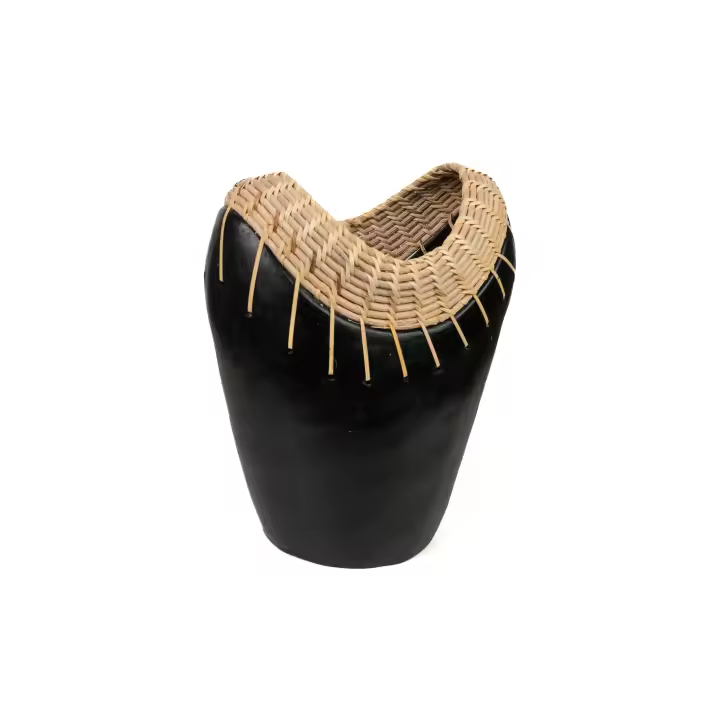FLORERO CERAMICA NEGRO / RATTAN DECORACION HM47274 FIJALO - 1