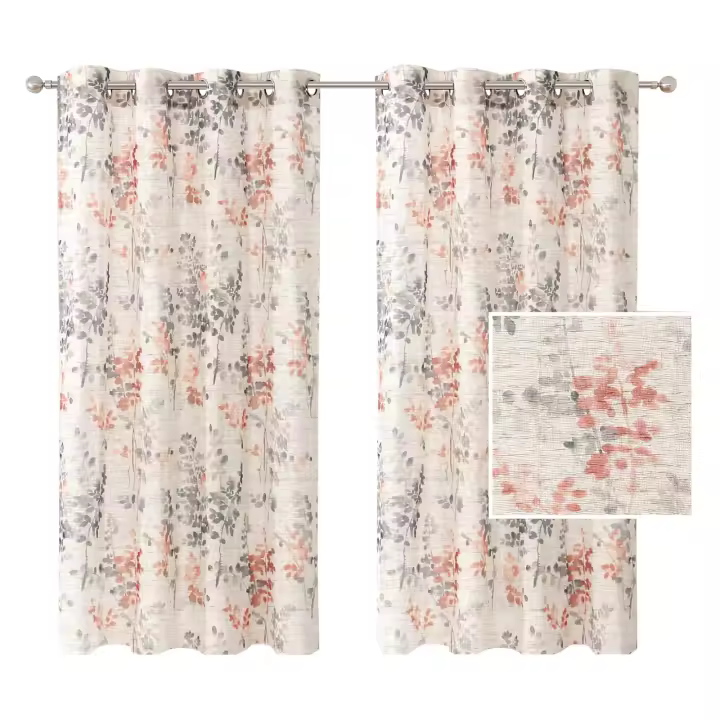 Cortinas de dormitorio, salón de Lino, Visillo Translúcido con Ojales, 2 Piezas - 1