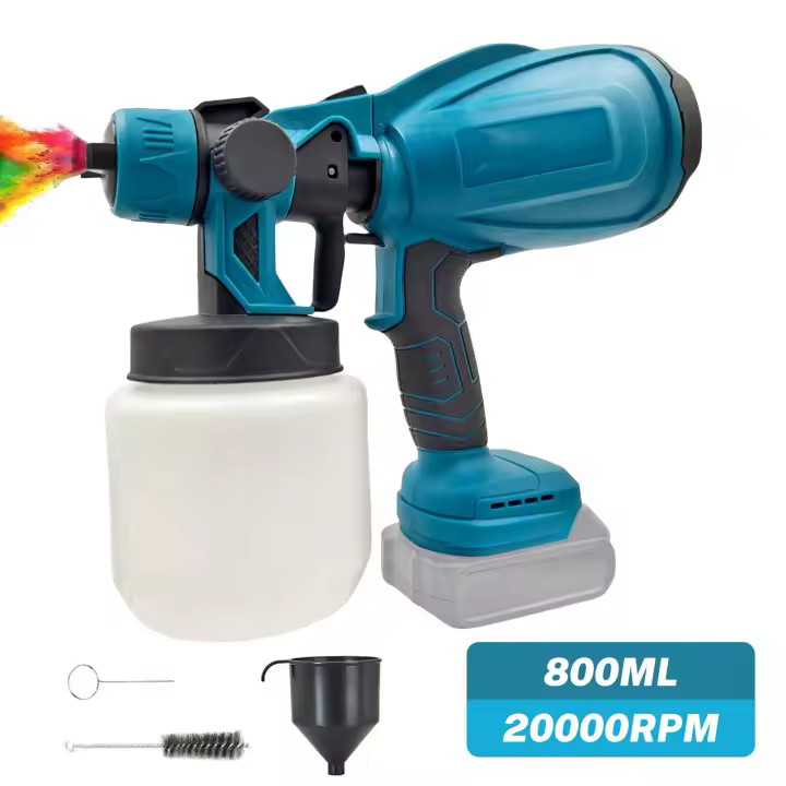 PISTOLA DE PULVERIZACIÓN eléctrica inalámbrica de 800ML, pulverizador de pintura HVLP de alta potencia, aerógrafo con revestimiento de acero para muebles de automóvil para batería Makita de 18V - 1