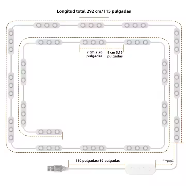 Espejo De Maquillaje LED Con Luces De Vestíbulo USB Para Baño Iluminación De Escritorio Ajustable Brillo Y Temperatura De Color - 1