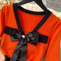 YuooMuoo Vestido Elegante Bodycon Para Mujer Con Cuello V Y Lazo Manga Larga Split Frontal Estilo Oficina Lady Chic Para Fiesta Y Trabajo - details 13