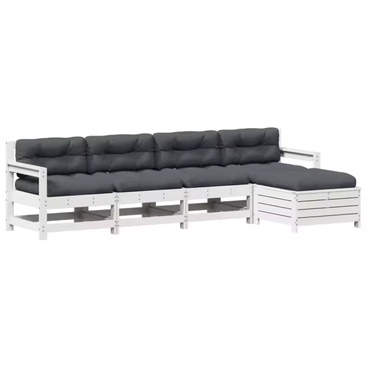 vidaXL Set muebles jardín 5 pzas con cojines madera maciza pino blanco - 1