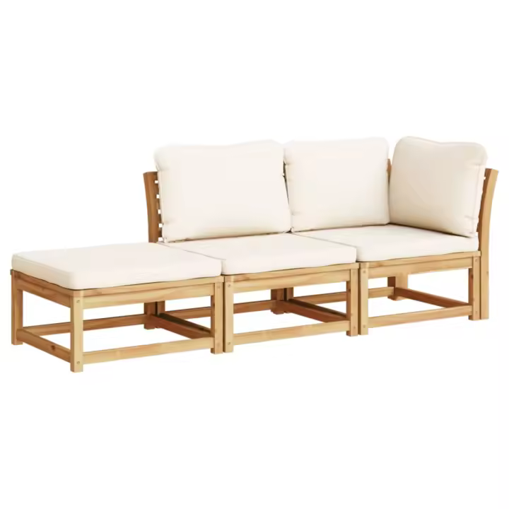 vidaXL Set de muebles para jardín 3 piezas con cojines madera acacia Crema, Gris, Conjunto Terraza Muebles Jardín Exterior Juego de Muebles de jardín Mueble Jardín Exterior Muebles de Salon Exterior - 1