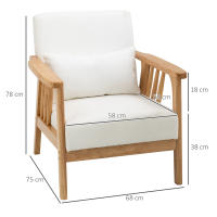 HOMCOM Sillón de Salón Sillón Nórdico Tapizado en Terciopelo Butaca Relax con Cojín y Patas de Madera de Caucho para Oficina Estudio Dormitorio 68x75x78 cm Crema - details 3